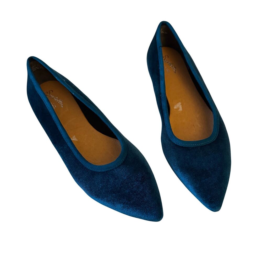 NWOB Seychelles Teal Velvet Pointed Toe Flat Sz 10